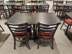 lot 938 image: CafRestaurant Style Dining Table w 4 Metal & Wood Dining Chairs.  Table Measures 48 x 30 x 30