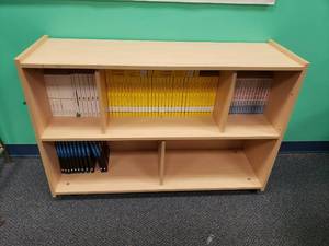 lot 1058 image: Lakeshore Rolling Wooden Classroom Cabinet