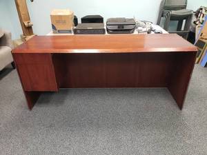 lot 1070 image: Wooden Office Desk w Built-In Cabinet.  70 x 30 x 24