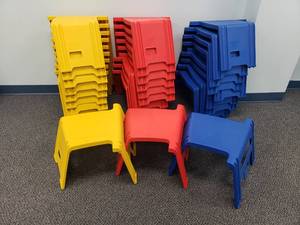 lot 1088 image: Lot of 30 Kinder-Link Linking Stackable Stools.  Will make a large circle when they are all connected.