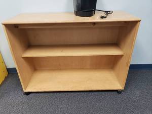lot 1110 image: Large Wooden Rolling Classroom Storage Cabinet