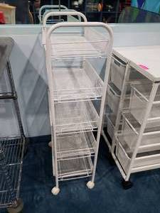 lot 1237 image: Tall White 5 Shelf Rolling Organizer