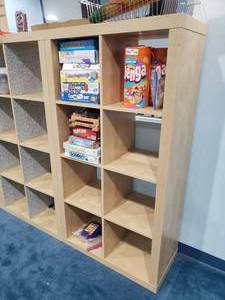 lot 1264 image: Ikea Kallax Natural 8 Shelf Shelving Unit.  Measures 59 x 31 x 15