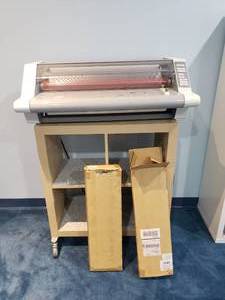 lot 1291 image: GBC Ultima 65 27 Thermal Roll Laminator w Extra Rolls of Lamination Material.  SHELF NOT INCLUDED.