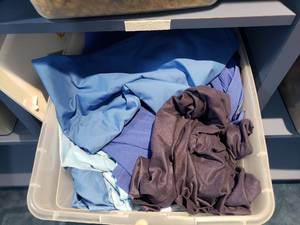 lot 1296 image: Large Tote of Misc Blue Fabrics