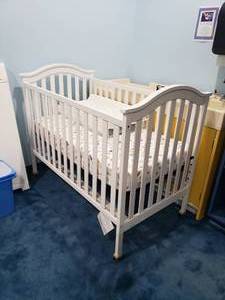 lot 1302 image: Wooden Baby Crib w Mattress & More