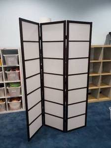 lot 1306 image: Wood & Fabric 3-Panel Room Divider