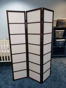 lot 1308 image: Wood & Fabric 3-Panel Room Divider