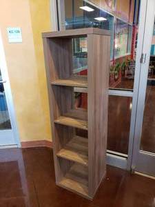 lot 1319 image: Ikea Kallax Weathered Oak 4 Shelf Shelving Unit.  Measures 16 x 58 x 15