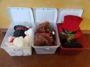 lot 1333 image: 3 Totes Full of Misc Christmas Dcor & Stuffed Animals