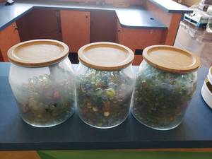 lot 1346 image: 3 Large Jars Full of Marbles.  Jars Are Approx 2 Gallons Each.