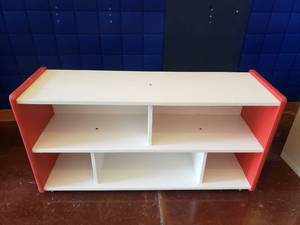lot 1348 image: Rolling RedWhite Classroom Cabinet.  46 x 24 x 14