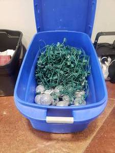 lot 1366 image: Large Tote Full of Christmas Lights & Ornaments