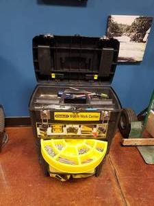 lot 1402 image: Stanley Rolling Mobile Work Center Full of Tools