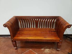 lot 1461 image: Beautiful Wooden Bench.  Very Cool Designs.  62 x 34 x 24