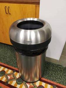 lot 1469 image: Simple Human Stainless Steel Bullet Open Mouth 60L trash Can, Model CW14017