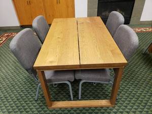lot 1479 image: Ikea Wooden Morbylanga Dining Table w 4 Grey Chairs