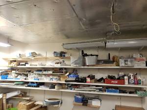 lot 1572 image: Contens of Wall.  All Tools, Parts & Pieces on The Wall Shelves.  Includes Everything Pictured.  SEE DESCRIPTION FOR OMPORTANT INFORMATION ABOUT THIS LOT