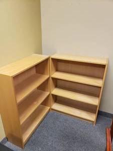 lot 1597 image: Lot of 2 Wooden Bookcases w Adjustable Shelving