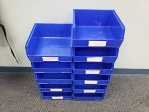 lot 1654 image: Lot of 11 Blue Akro-Bins Storage Containers.  5 x 11 x 11