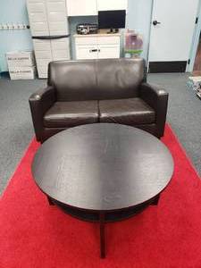 lot 1670 image: Brown Loveseat w Round Table