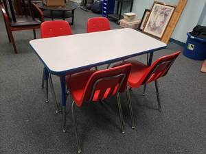 lot 1681 image: Small Rectangle Adjustable Height Classroom Table w 4 Chairs