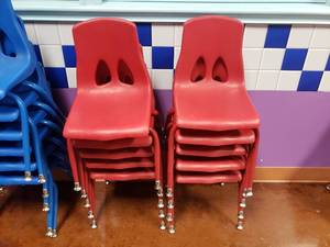 lot 1684 image: Lot of 10 Red Classroom Chairs