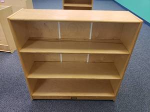 lot 1782 image: JonTi-Craft Wooden Rolling Classroom Cabinet.  36 x 36 x 11