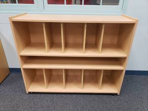 lot 1806 image: Tot Mate Rolling Classroom Storage Cabinet.  46 x 16 x 38