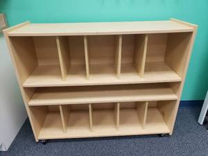 lot 1808 image: Tot Mate Rolling Classroom Storage Cabinet.  46 x 16 x 38