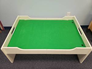 lot 1864 image: train Table w Pull Out Drawers.  49 x 33 x 18