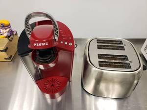 lot 1869 image: Red Keurig Coffee Maker & Hamilton Beach Toaster