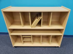 lot 1897 image: Tot Mate Rolling Classroom Storage Cabinet.  46 x 16 x 38