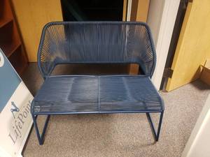 lot 1935 image: Really Cool Navy Blue Wicker Style Bench