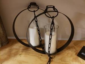 lot 1964 image: Lot of 2 Round Metal 12 Candle Holders