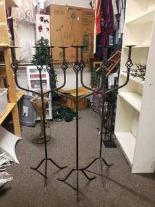 lot 1967 image: Lot of 3 Heavy Wrought Iron Candle Holders.