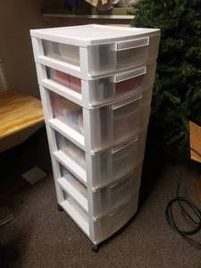 lot 1971 image: Tall 6 Drawer Rolling Storage Organizer.  Includes Contents.
