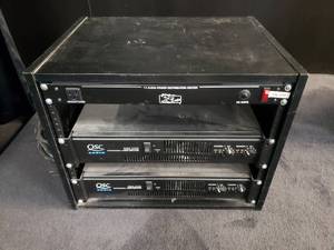 lot 1752 image: Sound Cabinet w QSC Audio RMC 2450 Professional Power Amplifiers & Juice Goose Power Distribution Center
