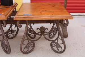 lot 24 image: Wood side table with iron base - 24W x 24W x 23H