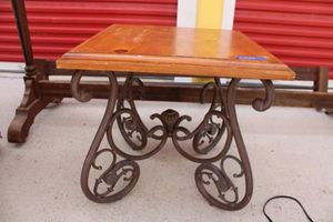 lot 23 image: Wood side table with iron base - 24W x 24W x 23H
