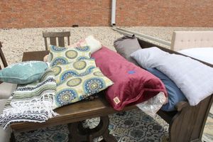 lot 35 image: Body Pillows, Couch Pillows, Throw Blanket and Quilt
