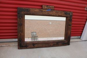 lot 28 image: Heavy Rustic Entry Wall Mirror with Iron Accents - 54x36