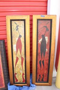 lot 72 image: Set of 2 Narrow Wall Art. Approx. 12x4 each. Looks like Roberto Fantini artwork.