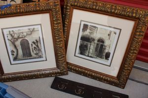 lot 87 image: Set of 2 matching wall art prints with coat hook rack