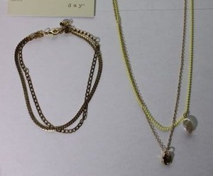 lot 106 image: (2) Signed A New Day jewelry. 16L necklace and 10L double strand anklet. Both have header cards.