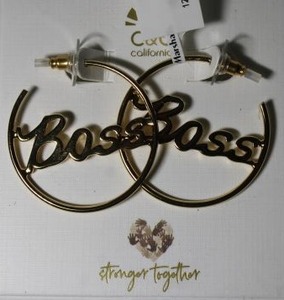 lot 131 image: Signed C & C California Stronger Together BOSS hoop earrings.
