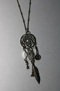 lot 170 image: Signed Express mixed metal chain with dream catcher and Hamsa pendant dangles. Has Express hang tag. Lobster clasp. 26L