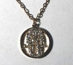 lot 171 image: Signed cable chain necklace with crystal Hamsa pendant. Marked with Express hang tag. 16L with 2 extender