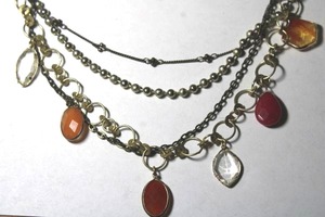 lot 245 image: Signed Anne Taylor Loft antiqued multi chain necklace with prong set acrylic stations. Has Loft hang tag. Lobster clasp. 22L