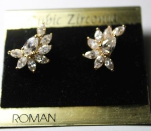 lot 282 image: Marquise cut CZ cubic zirconia poststud earrings on Roman branded card. Earrings are not marked. Please preview.